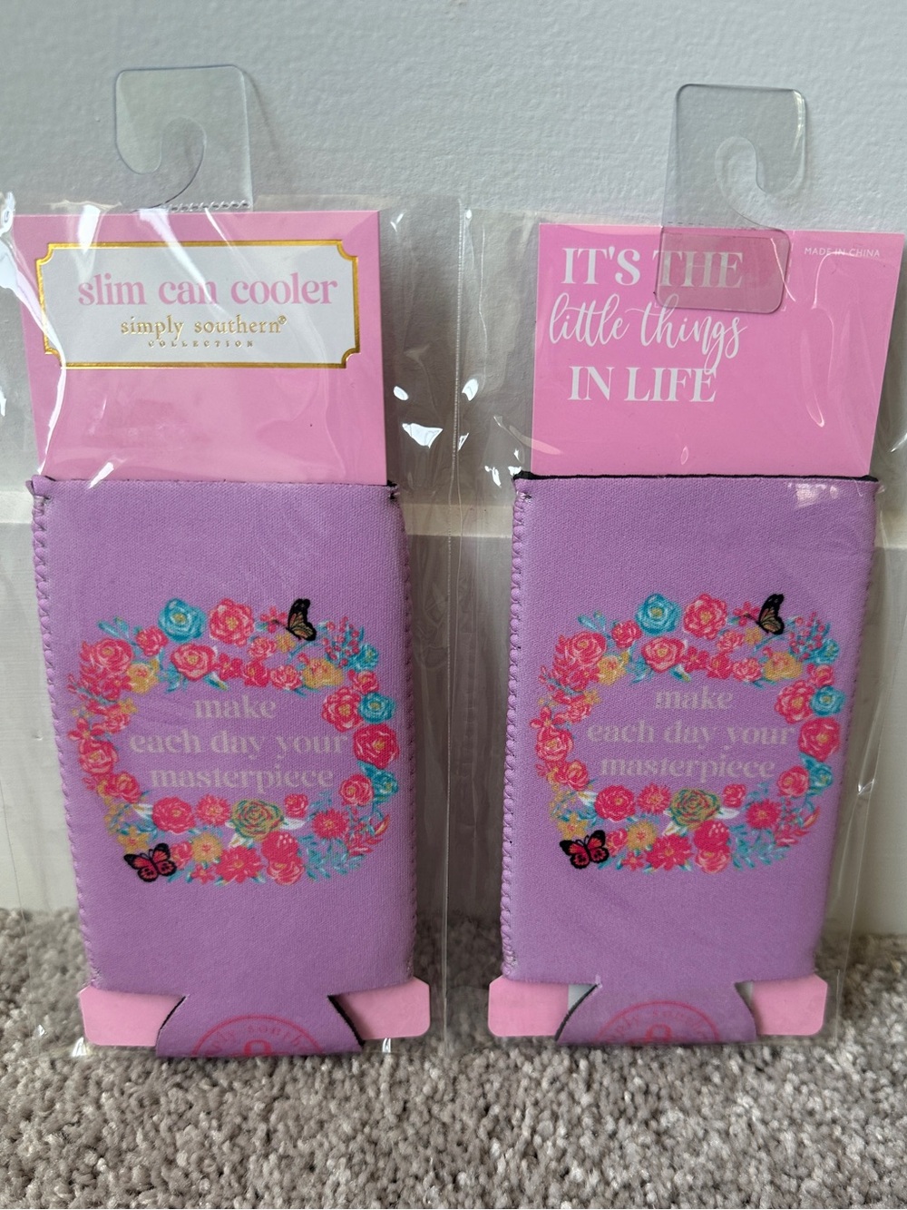 Simply Southern Lilac Purple Floral Slim Can Cooler - Set of 2